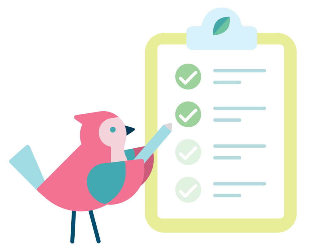 A Pengage Bird pointing at a checklist